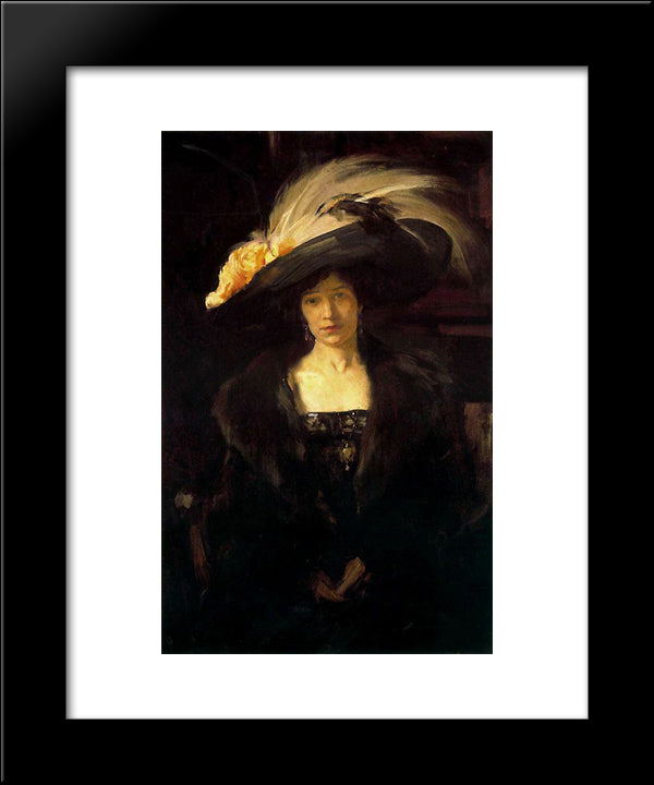 Clotilde With Hat 20x24 Black Modern Wood Framed Art Print Poster by Sorolla, Joaquin