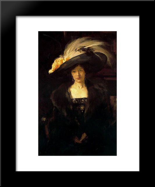 Clotilde With Hat 20x24 Black Modern Wood Framed Art Print Poster by Sorolla, Joaquin