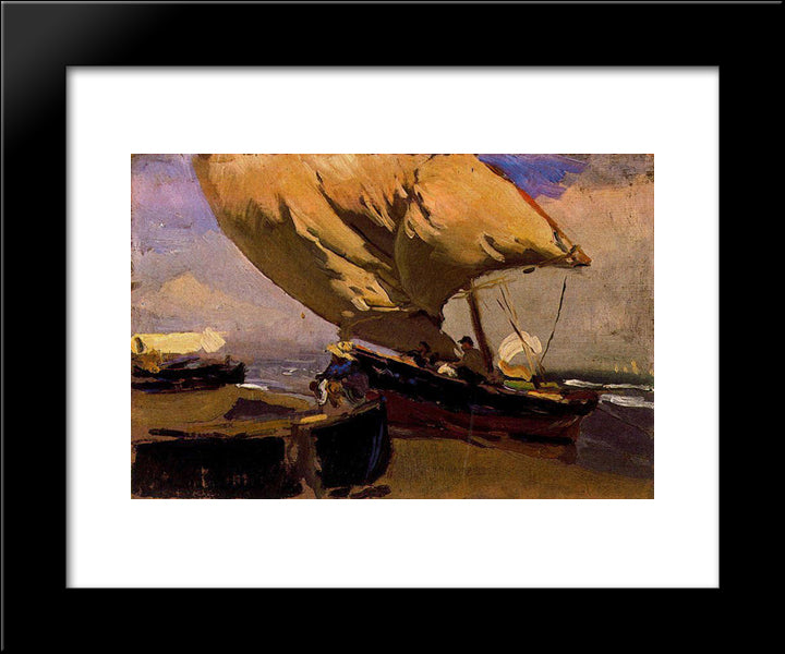 Dragging The Trawler 20x24 Black Modern Wood Framed Art Print Poster by Sorolla, Joaquin