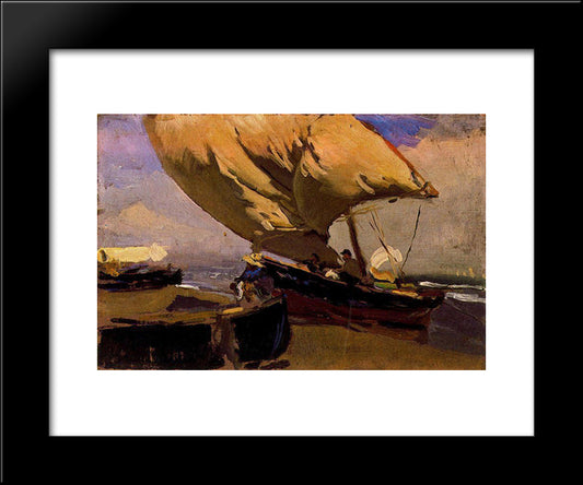 Dragging The Trawler 20x24 Black Modern Wood Framed Art Print Poster by Sorolla, Joaquin