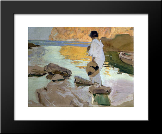Elena In Cove, San Vicente At Majorca 20x24 Black Modern Wood Framed Art Print Poster by Sorolla, Joaquin