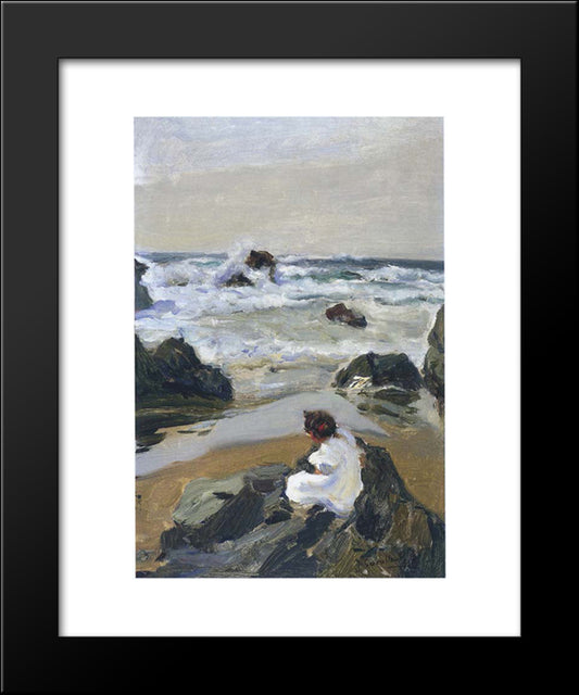 Elenita At The Beach, Asturias 20x24 Black Modern Wood Framed Art Print Poster by Sorolla, Joaquin