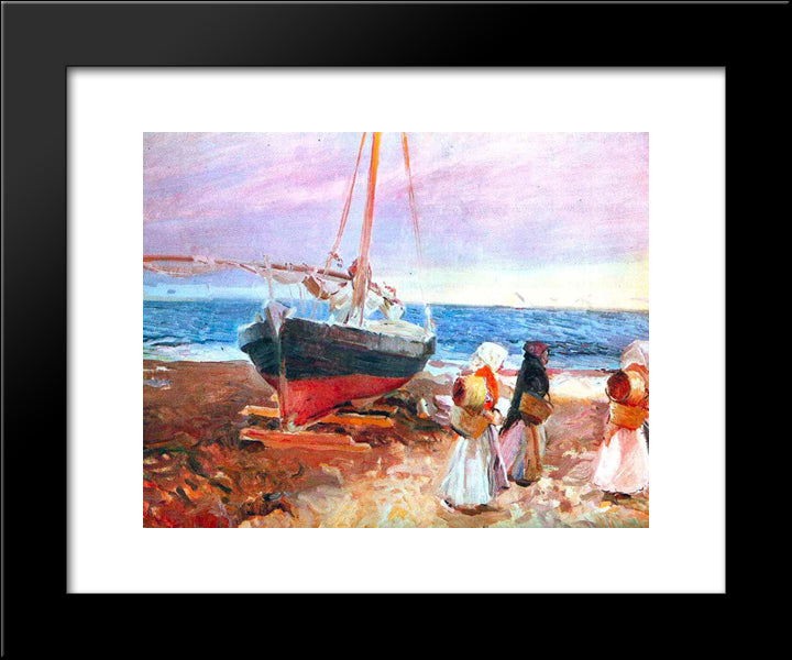 Fisherwomen On The Beach, Valencia 20x24 Black Modern Wood Framed Art Print Poster by Sorolla, Joaquin