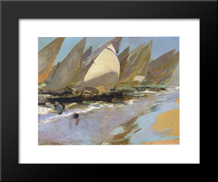 Fishing Boats 20x24 Black Modern Wood Framed Art Print Poster by Sorolla, Joaquin