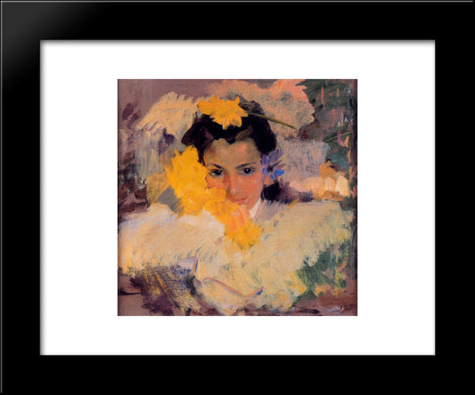 Girl With Flowers 20x24 Black Modern Wood Framed Art Print Poster by Sorolla, Joaquin