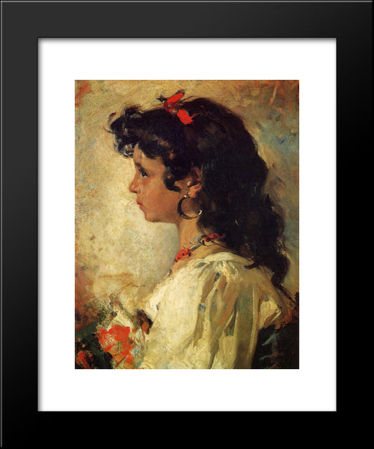 Head Of An Italian Girl 20x24 Black Modern Wood Framed Art Print Poster by Sorolla, Joaquin