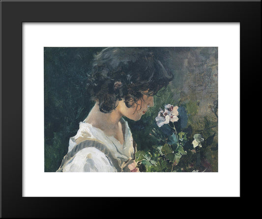 Italian Girl With Flowers 20x24 Black Modern Wood Framed Art Print Poster by Sorolla, Joaquin
