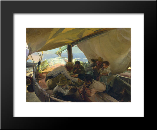 Lunch On The Boat 20x24 Black Modern Wood Framed Art Print Poster by Sorolla, Joaquin