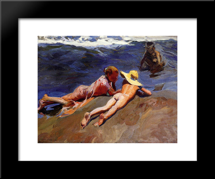 On The Sand, Valencia Beach 20x24 Black Modern Wood Framed Art Print Poster by Sorolla, Joaquin