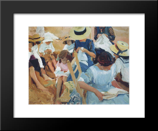 On The Sands At Zarauz Beach 20x24 Black Modern Wood Framed Art Print Poster by Sorolla, Joaquin