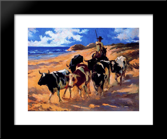 Oxen At The Beach 20x24 Black Modern Wood Framed Art Print Poster by Sorolla, Joaquin