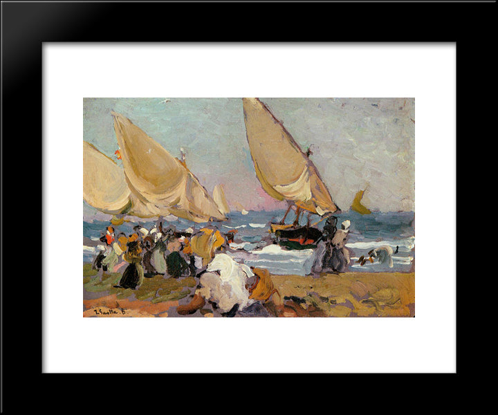 Sailing Vessels On A Breezy Day, Valencia 20x24 Black Modern Wood Framed Art Print Poster by Sorolla, Joaquin