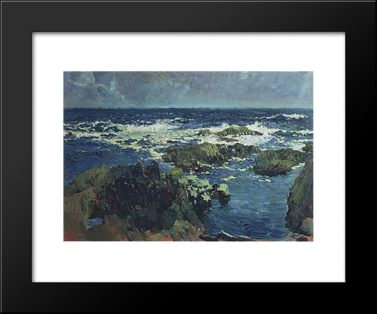 Sea And Rocks In San Esteban, Asturias 20x24 Black Modern Wood Framed Art Print Poster by Sorolla, Joaquin