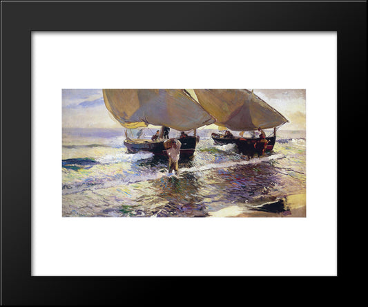 The Arrival Of The Boats 20x24 Black Modern Wood Framed Art Print Poster by Sorolla, Joaquin
