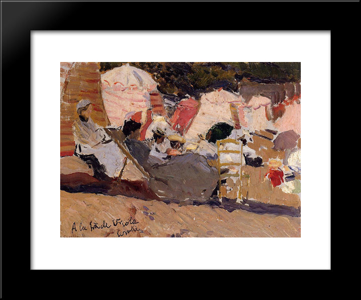 The Beach At Biarritz 20x24 Black Modern Wood Framed Art Print Poster by Sorolla, Joaquin