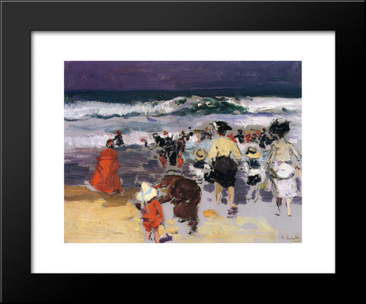 The Beach At Biarritz (Sketch) 20x24 Black Modern Wood Framed Art Print Poster by Sorolla, Joaquin
