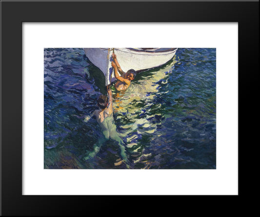 The White Boat, Javea 20x24 Black Modern Wood Framed Art Print Poster by Sorolla, Joaquin