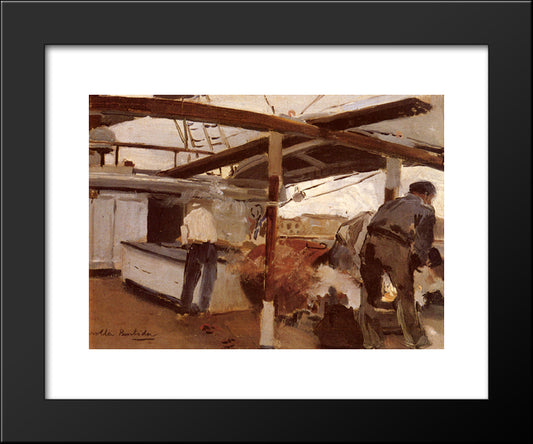 Two Men On A Deck 20x24 Black Modern Wood Framed Art Print Poster by Sorolla, Joaquin