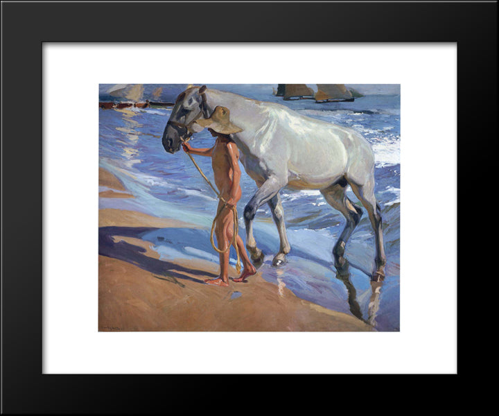 Washing The Horse 20x24 Black Modern Wood Framed Art Print Poster by Sorolla, Joaquin