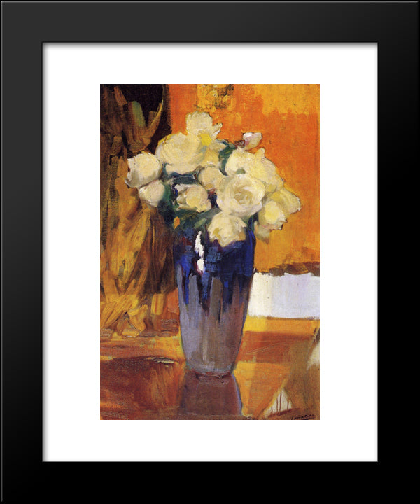 White Roses From The House Garden 20x24 Black Modern Wood Framed Art Print Poster by Sorolla, Joaquin