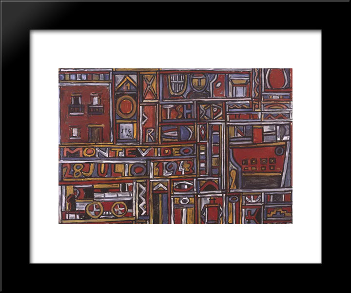 Constructive Composition 20x24 Black Modern Wood Framed Art Print Poster by Torres Garcia, Joaquin