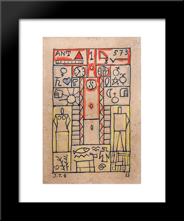Constructivo 20x24 Black Modern Wood Framed Art Print Poster by Torres Garcia, Joaquin