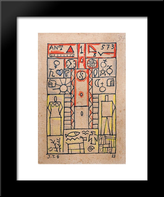 Constructivo 20x24 Black Modern Wood Framed Art Print Poster by Torres Garcia, Joaquin