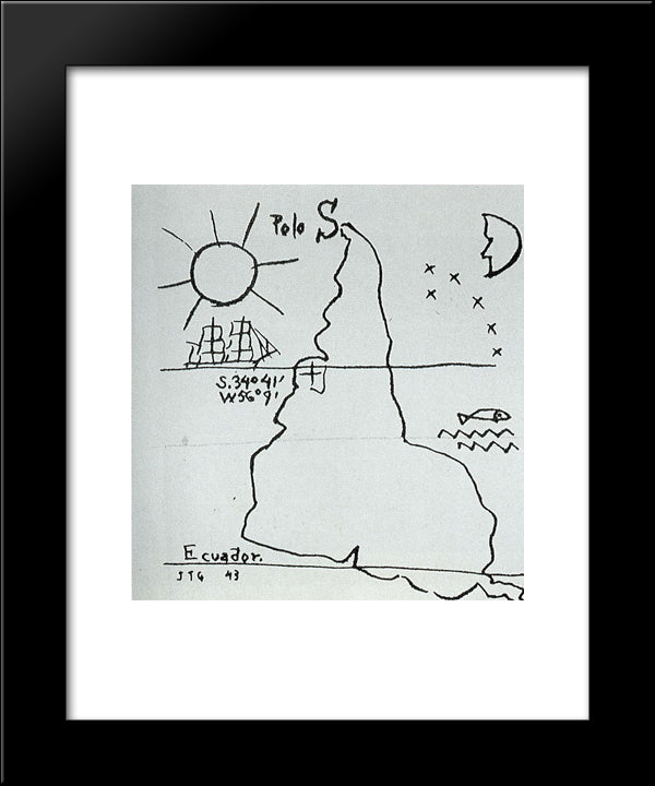 Inverted America 20x24 Black Modern Wood Framed Art Print Poster by Torres Garcia, Joaquin