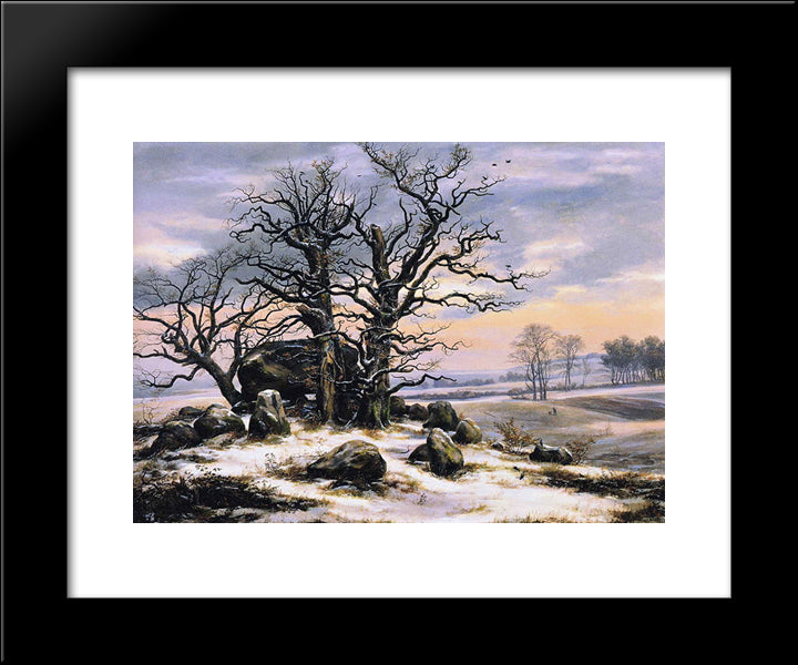 Megalith Grave In Winter 20x24 Black Modern Wood Framed Art Print Poster by Dahl, Johan Christian