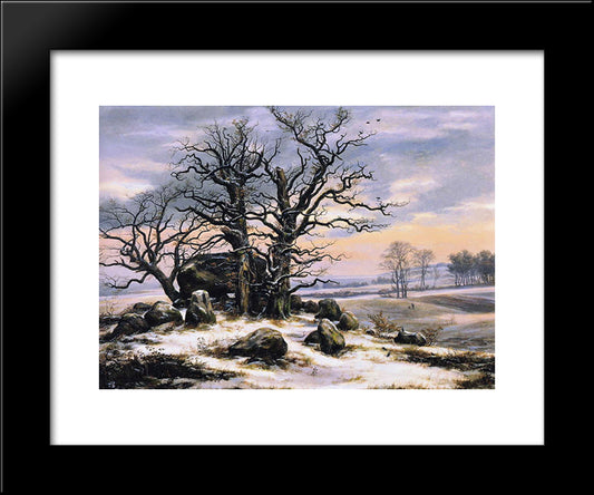 Megalith Grave In Winter 20x24 Black Modern Wood Framed Art Print Poster by Dahl, Johan Christian