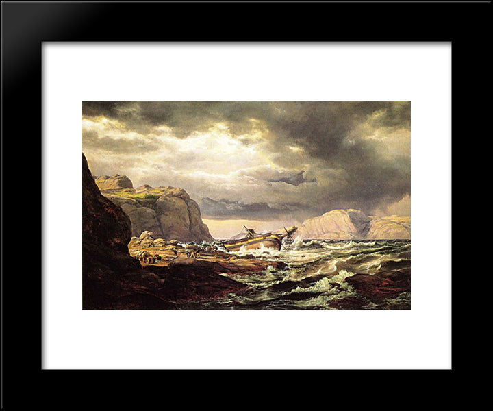 Shipwreck On The Coast Of Norway 20x24 Black Modern Wood Framed Art Print Poster by Dahl, Johan Christian