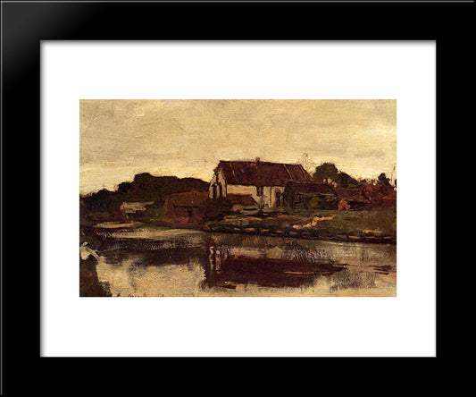 A Farm On The Waterfront 20x24 Black Modern Wood Framed Art Print Poster by Weissenbruch, Johan Hendrik