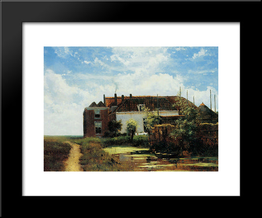 Farm Beside Canal In Polder 20x24 Black Modern Wood Framed Art Print Poster by Weissenbruch, Johan Hendrik