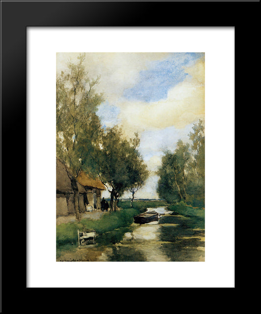 Farm On Polder Canal 20x24 Black Modern Wood Framed Art Print Poster by Weissenbruch, Johan Hendrik