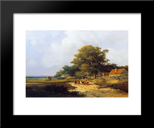 Farmer With Herd On Countryroad 20x24 Black Modern Wood Framed Art Print Poster by Weissenbruch, Johan Hendrik