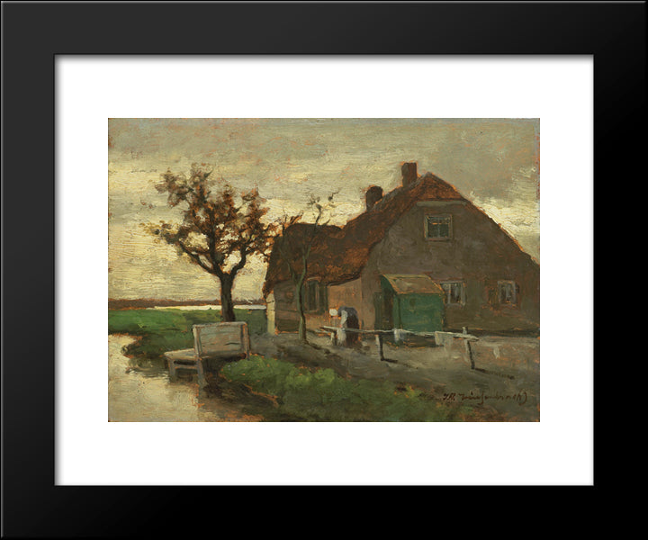 Farmhouse On A Canal 20x24 Black Modern Wood Framed Art Print Poster by Weissenbruch, Johan Hendrik