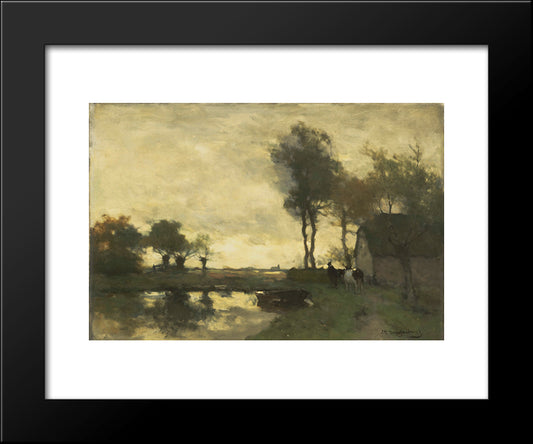 Landscape With A Farm Pond 20x24 Black Modern Wood Framed Art Print Poster by Weissenbruch, Johan Hendrik