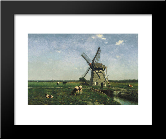 Landscape With Windmill Near Schiedam 20x24 Black Modern Wood Framed Art Print Poster by Weissenbruch, Johan Hendrik
