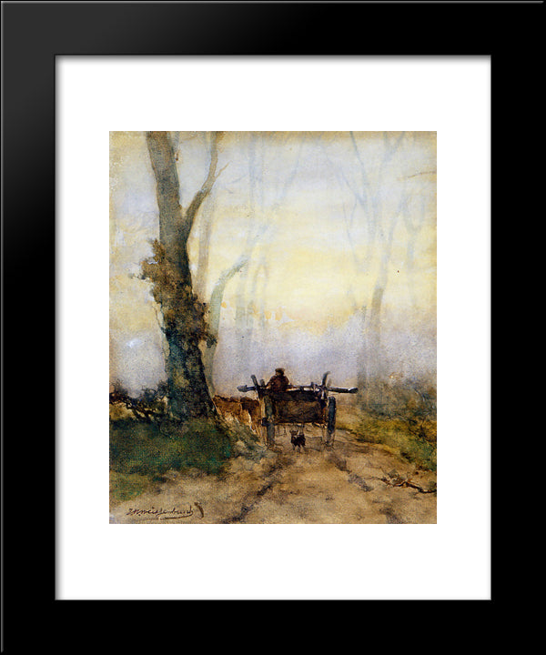 Man On A Cart In Wood 20x24 Black Modern Wood Framed Art Print Poster by Weissenbruch, Johan Hendrik