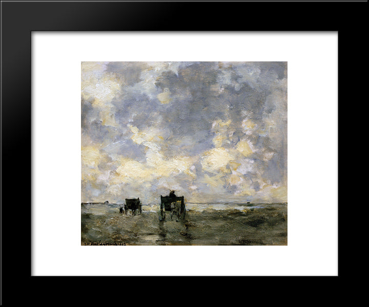 Shell Carts On The Beach 20x24 Black Modern Wood Framed Art Print Poster by Weissenbruch, Johan Hendrik