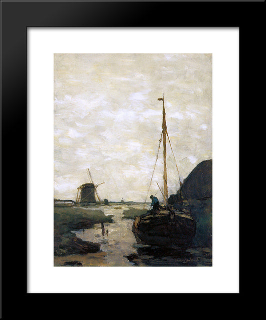 Ship In Polder Canal 20x24 Black Modern Wood Framed Art Print Poster by Weissenbruch, Johan Hendrik
