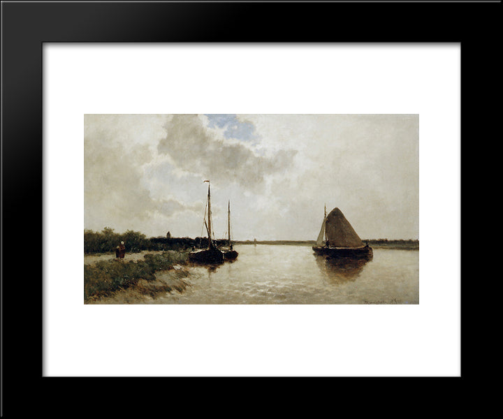 Ships On Canal 20x24 Black Modern Wood Framed Art Print Poster by Weissenbruch, Johan Hendrik