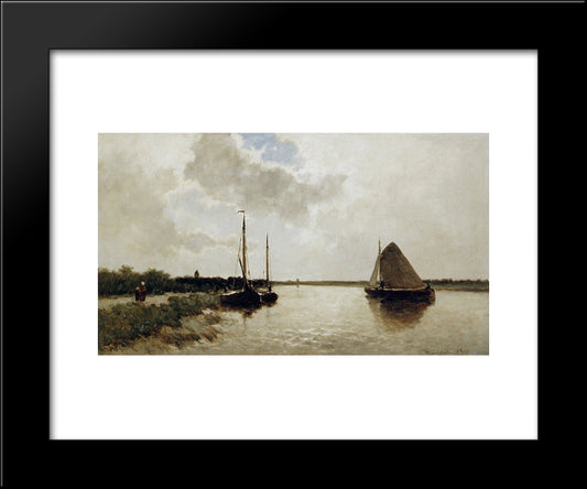 Ships On Canal 20x24 Black Modern Wood Framed Art Print Poster by Weissenbruch, Johan Hendrik