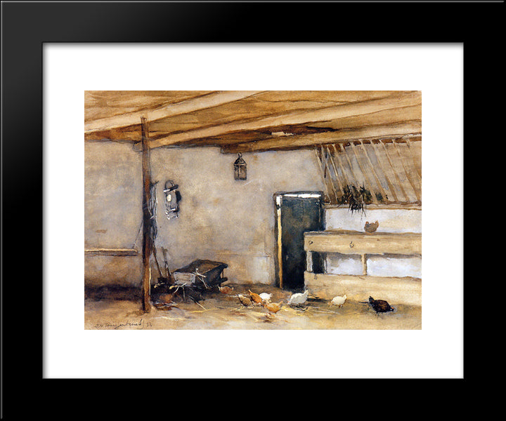 Stable With Chickens 20x24 Black Modern Wood Framed Art Print Poster by Weissenbruch, Johan Hendrik