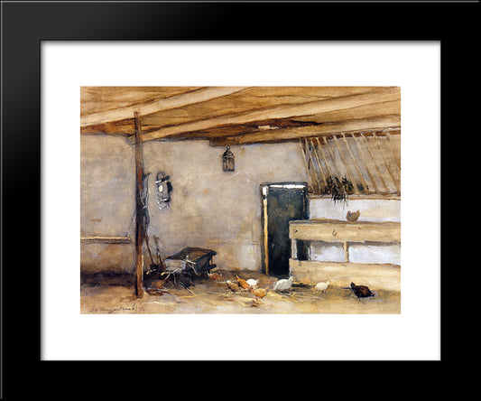 Stable With Chickens 20x24 Black Modern Wood Framed Art Print Poster by Weissenbruch, Johan Hendrik