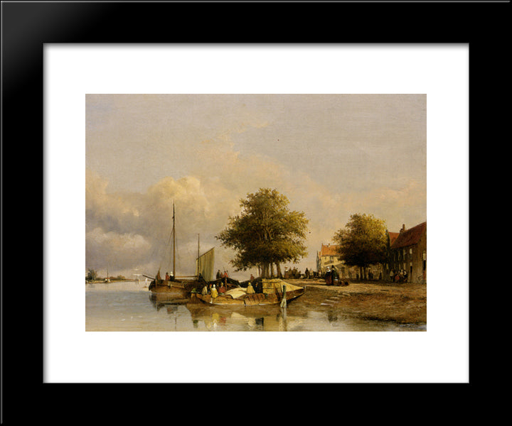Townsfolk On A Quay, Wijk Bij Duursrede 20x24 Black Modern Wood Framed Art Print Poster by Weissenbruch, Johan Hendrik