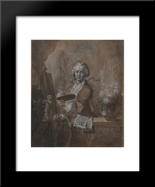 Selbstbildnis An Der Staffelei 20x24 Black Modern Wood Framed Art Print Poster by Peters, Johann Anton de