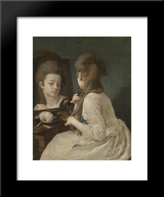 Young Lady At Her Toilet Combing Her Hair 20x24 Black Modern Wood Framed Art Print Poster by Peters, Johann Anton de