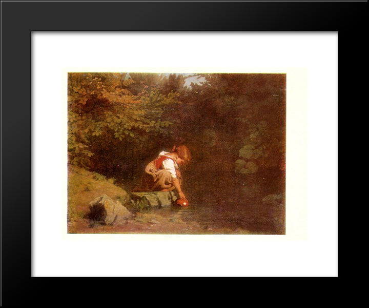 Girl At The Spring 20x24 Black Modern Wood Framed Art Print Poster by Koler, Johann