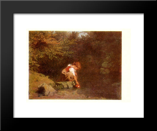 Girl At The Spring 20x24 Black Modern Wood Framed Art Print Poster by Koler, Johann